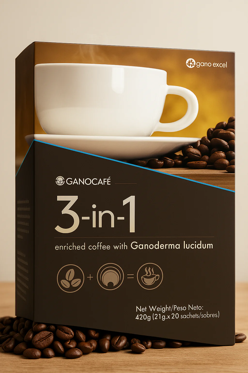 Café 3 en 1 con Ganoderma Lucidum cremoso y saludable Café Wellge
